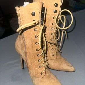 Tan Lace-Up Women's Boots